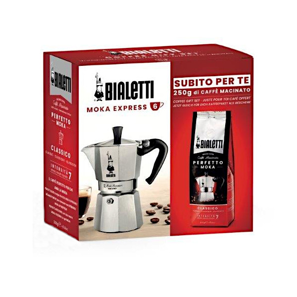 Moka Express 6 Tassen.+ Perfetto Moka Classico 250g