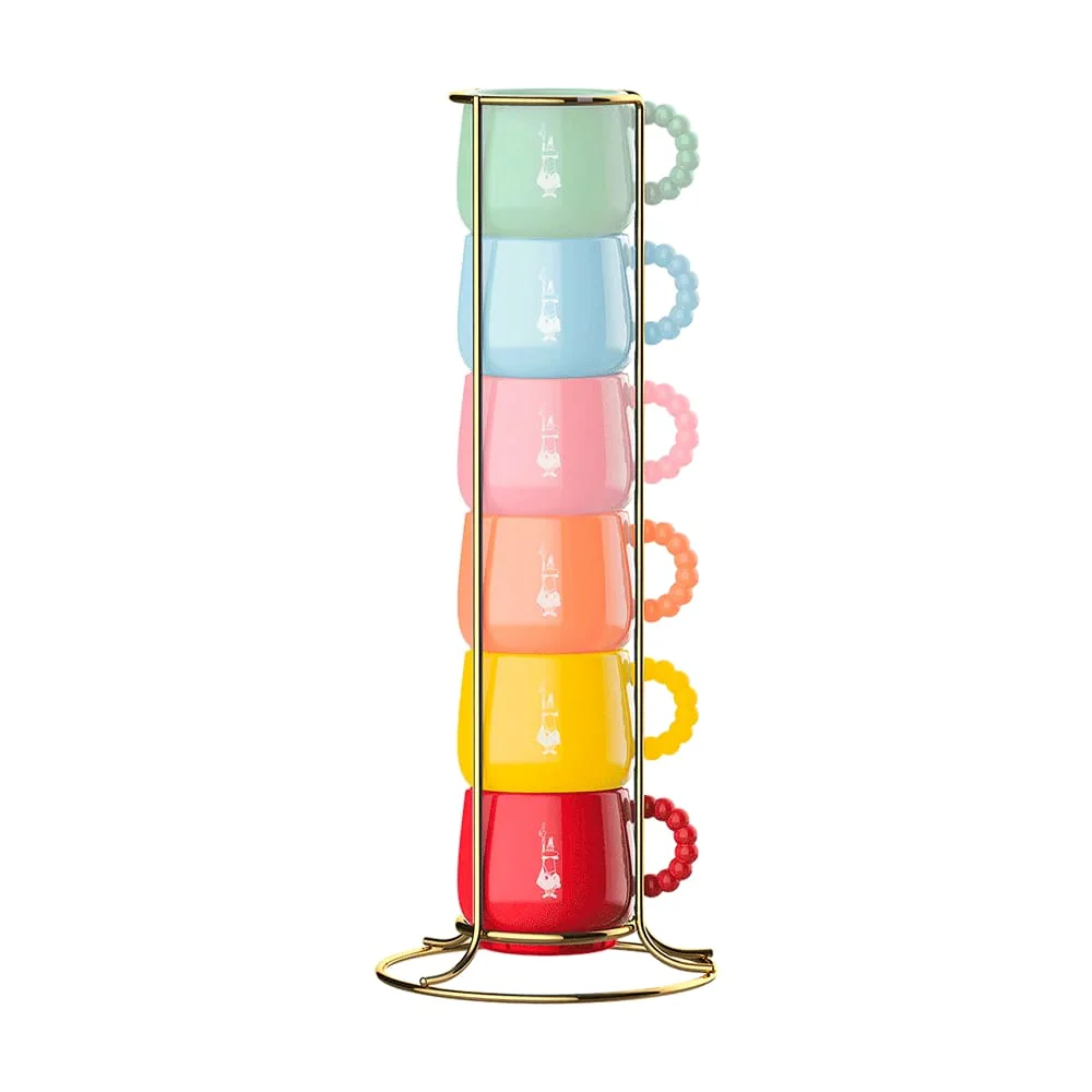 Mercato Della Frutta 6 stapelbare Espressotassen mit Metallgestell – Farbenmix