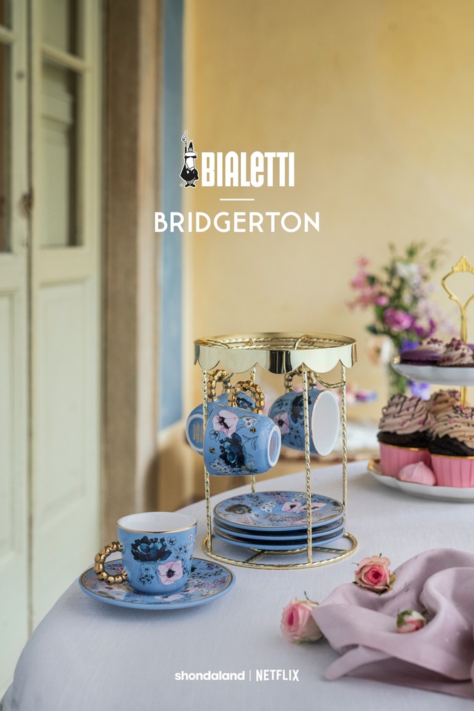 Bridgerton Espressotassen Set mit Untertassen und goldenem Ständer