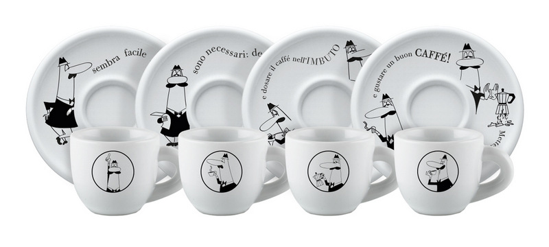 Moka Carosello Tassen aus weißem Porzellan 4 teilig