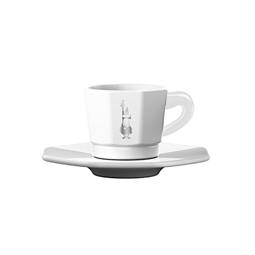 [JERTATZ402] 4 Stück achteckige Espressotassen mit Untertassen weiß