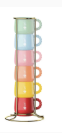 [JEPFRUIT008] Mercato Della Frutta 6 stapelbare Espressotassen mit Metallgestell – Farbenmix